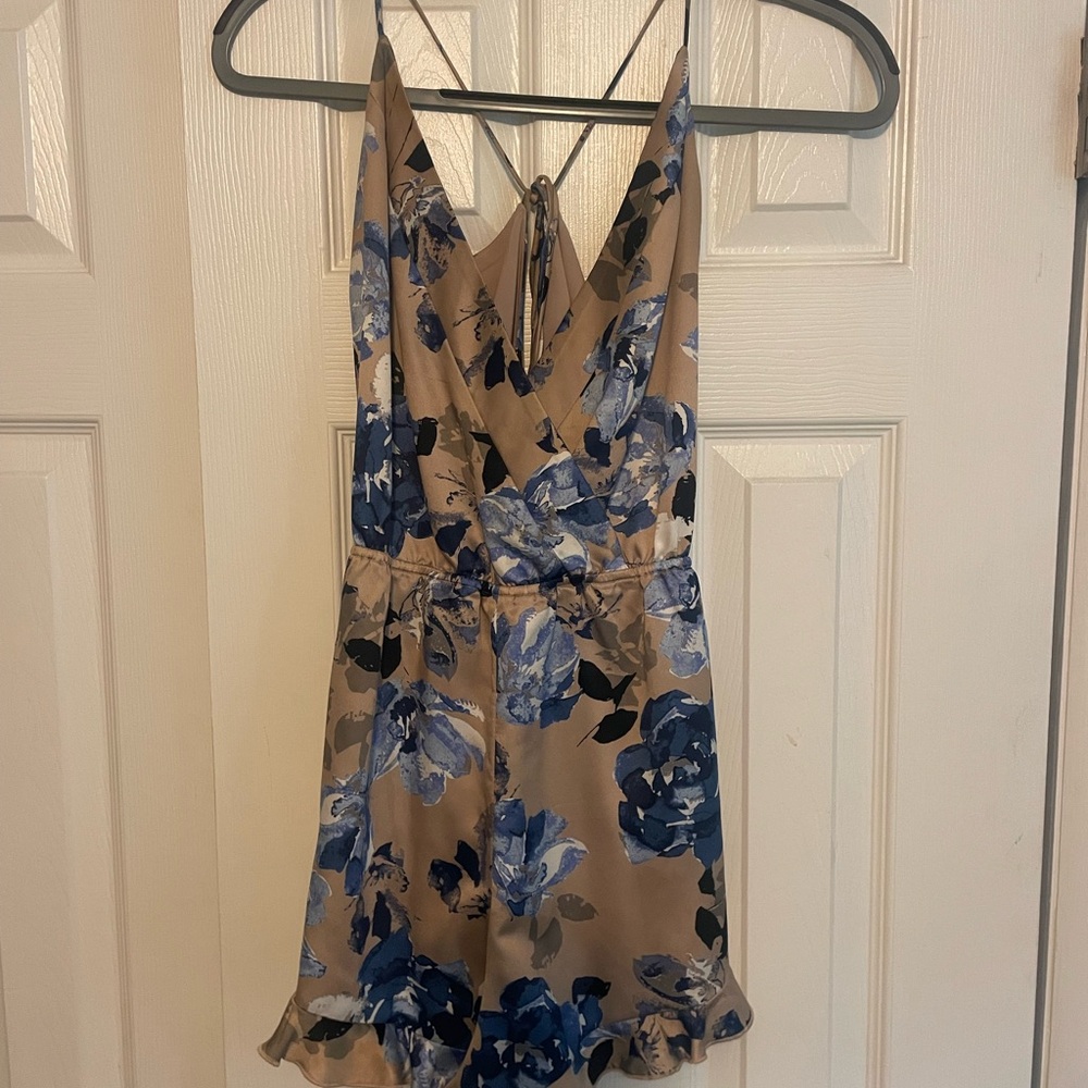 NBD Floral Jumpsuit in Blue and Tan